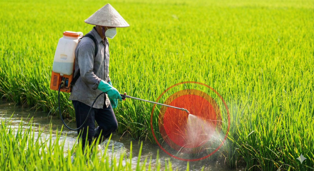 Hướng dẫn kỹ thuật phun thuốc trừ rầy vào gốc và mặt dưới lá để đạt hiệu quả cao.