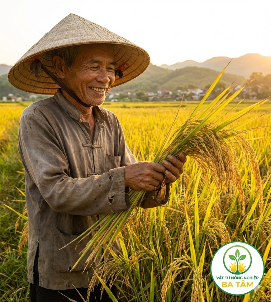 Cánh đồng lúa chín vàng bội thu nhờ áp dụng đúng kỹ thuật trồng lúa cải tiến.